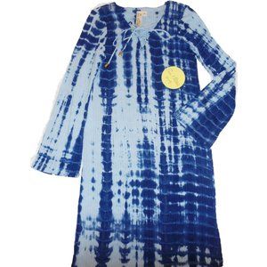 Tie Dye Tunic Dress knit blue long flared sleeve summer beachwear